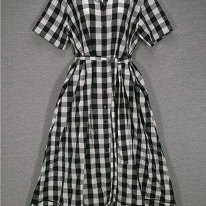 Kate Spade Broome Street Gingham Black and White Belted Shirtdress XL
